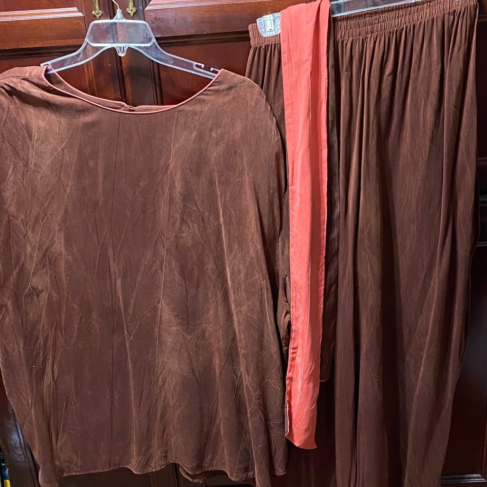 Kathryn Deene New York Vintage Brown orange Two-Piece pantsuit plus size 26/28
